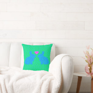 Blue and Pink Bunnies in Love Cushion