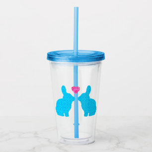 Blue and Pink Bunny in Love Illustration Acrylic Tumbler