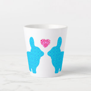 Blue and Pink Bunny Rabbit in Love Illustration La Latte Mug
