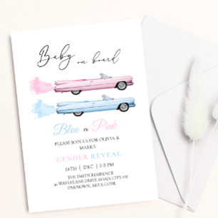 Blue and Pink Cadillac Car Baby Gender Reveal Invitation