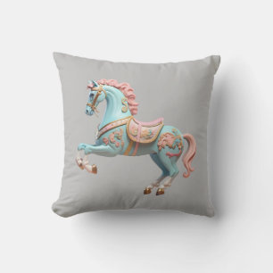 Blue and pink carousel horse cushion