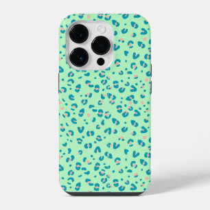 blue and pink cheetah leopard print iPhone 14 pro case