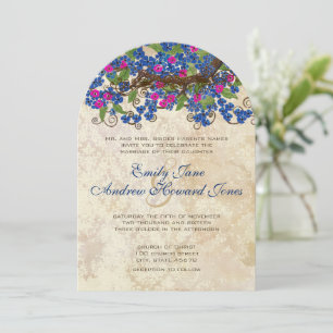 Blue and Pink Cherry Blossom Tea Stain Invitations