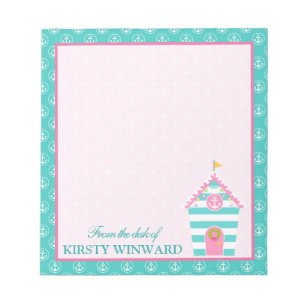 Blue and Pink Christmas Beach Hut Anchors Notepad