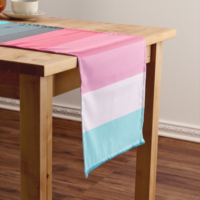Blue and Pink Colour Shades Stripes Long Table Runner (In Situ)