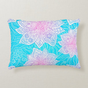 Blue and pink colours ornate flowers seamless patt decorative cushion