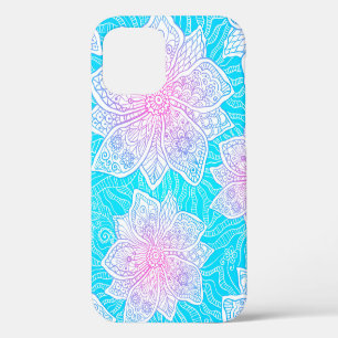 Blue and pink colours ornate flowers seamless patt iPhone 12 case