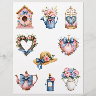 Blue and Pink Country Cottage Scrapbook Paper