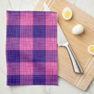 Blue and Pink Crosshatch Chequered Design  Tea Towel