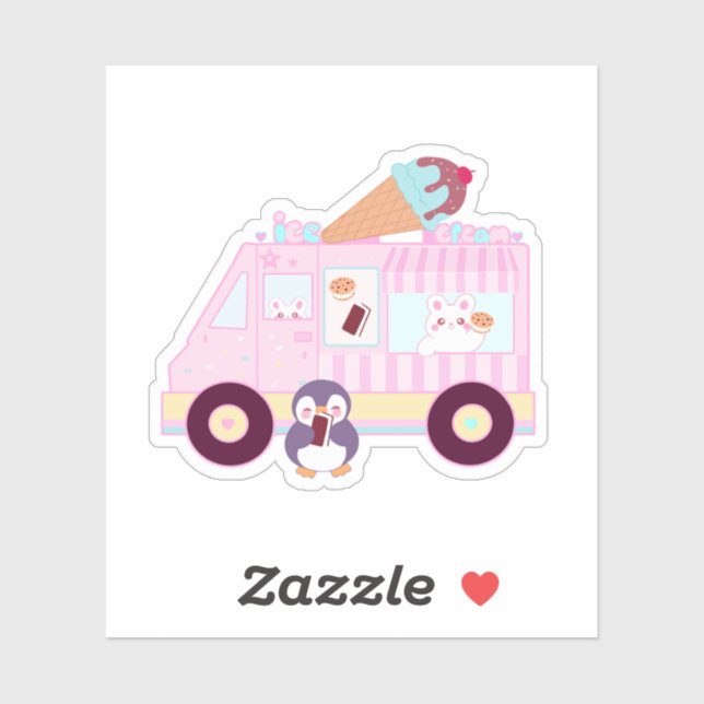 Blue And Pink Cute  Bunny Rabbit Ice Cream Truck (Sheet)