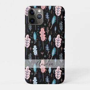 Blue and Pink Doodle Leaves Personalised iPhone 11 Pro Case