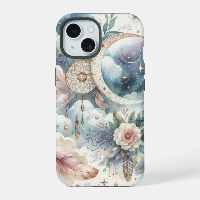 Blue and Pink Dream Catcher iPhone 15 Case (Back)