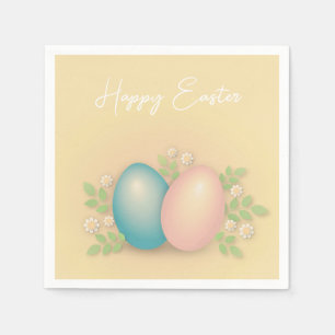 Blue and pink easter eggs and spring flowers napkin