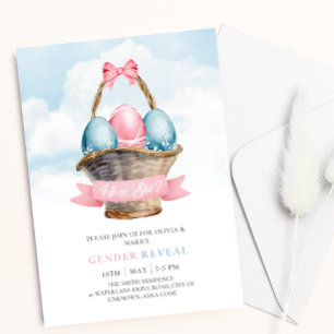 Blue and Pink Easter Eggs Spring Gender Reveal Invitation