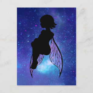 Blue and Pink Fairy Silhouette Postcard