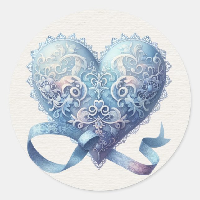Blue and Pink Fancy Valentine  Classic Round Sticker (Front)