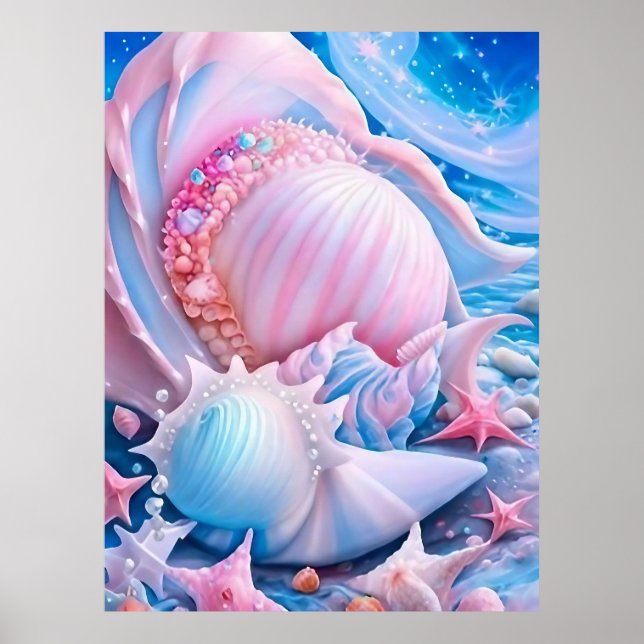 Blue and Pink Fantasy Beach  Poster (Front)