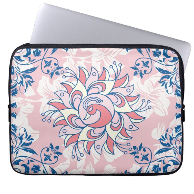 Blue and Pink Floral Art, Bright Life Laptop Sleeve (Front)