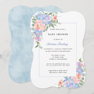 Blue and Pink Floral Baby Shower Invitation