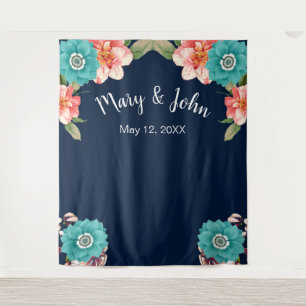 Blue And Pink Floral Botanical Photo Backdrop Tapestry