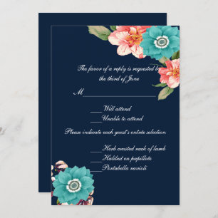 Blue And Pink Floral Botanical Wedding Response Invitation