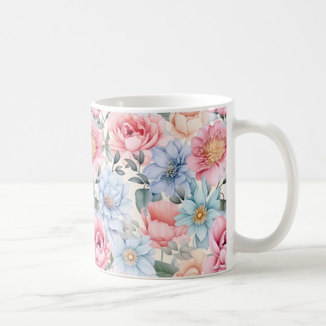 Blue and Pink Floral  Coffee Mug (Right)