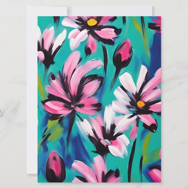 Blue and Pink Floral Design Holiday Card (Front)