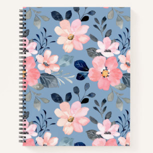 Blue and Pink Floral Notebook
