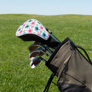 Blue and pink floral pattern golf head cover