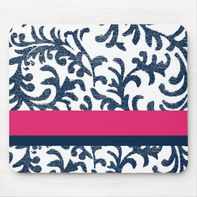 Blue and Pink Floral Pattern Mouse Mat (Front)