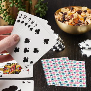 Blue and pink floral pattern playing cards