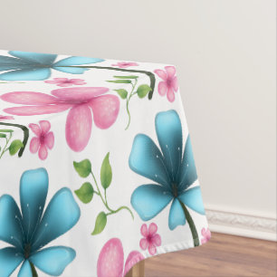 Blue and pink floral pattern tablecloth