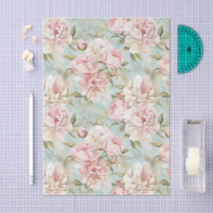 Blue and pink floral shabby chic tissue paper