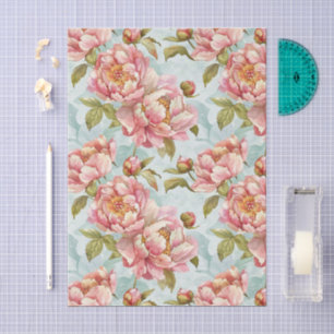 Blue and pink floral shabby chic tissue paper