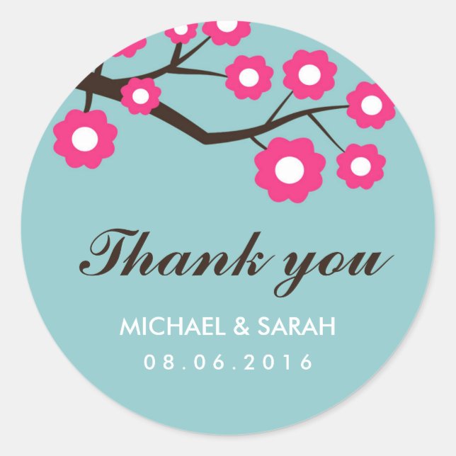 Blue and Pink Floral Wedding Favour Sticker (Front)