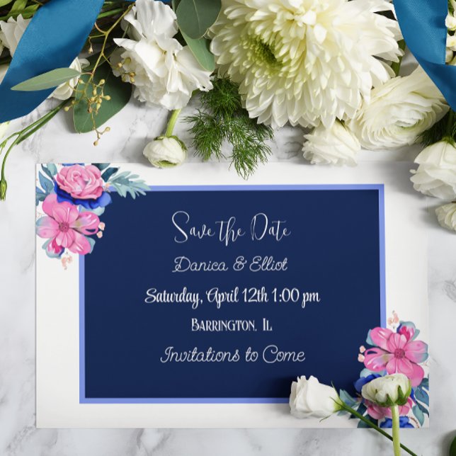 Blue and Pink Floral  Wedding Save the Dates Invitation (Creator Uploaded)