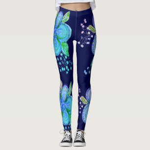 Blue And Pink Flowered Yoga Pants
