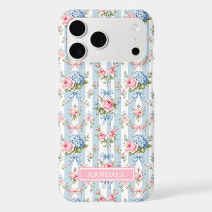 Blue and Pink Flowers and Bows Striped