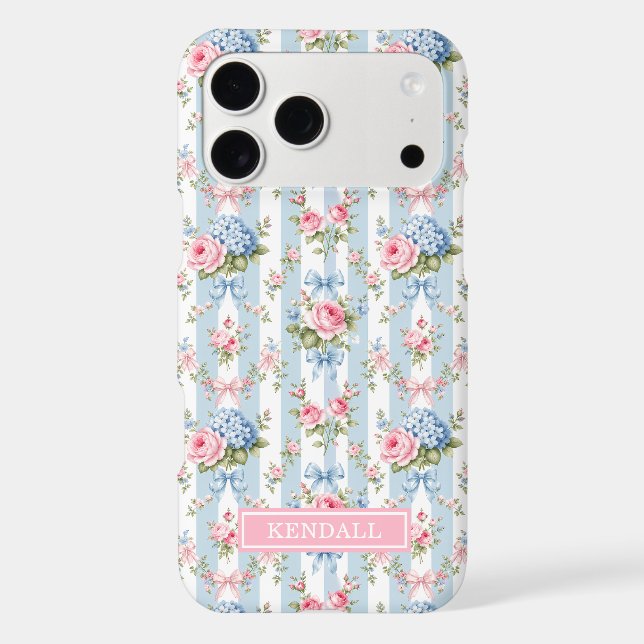 Blue and Pink Flowers and Bows Striped (Back)