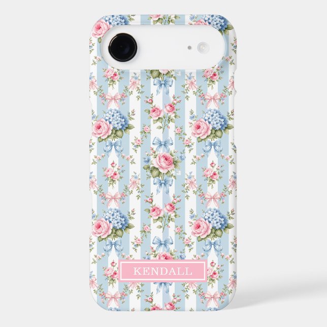 Blue and Pink Flowers and Bows Striped (Back)