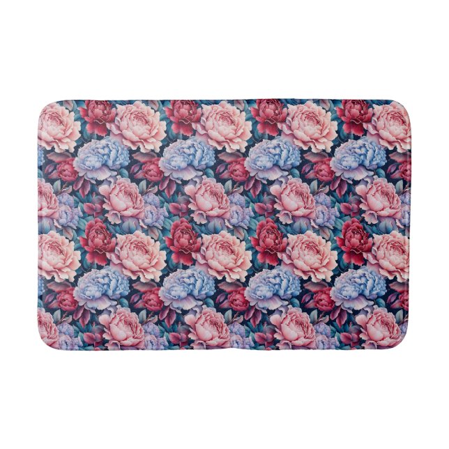 Blue and Pink Flowers Bath Mat (Front)