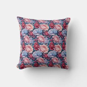 Blue and Pink Flowers Cushion
