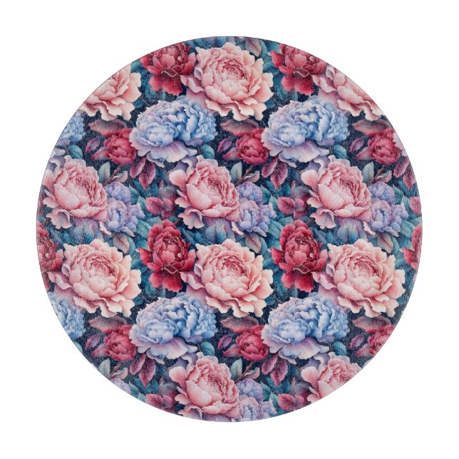 Blue and Pink Flowers Cutting Board (Front)