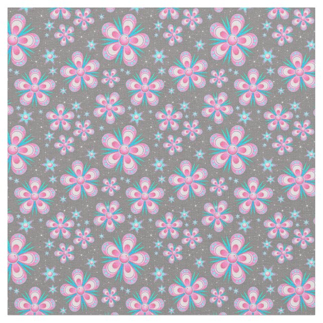 Blue And Pink Flowers Fabric (Close Up)