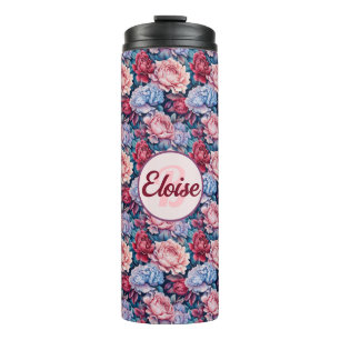 Blue and Pink Flowers Personalised Thermal Tumbler