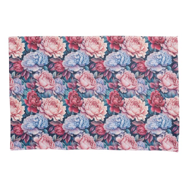 Blue and Pink Flowers Pillowcase (Front-Left)