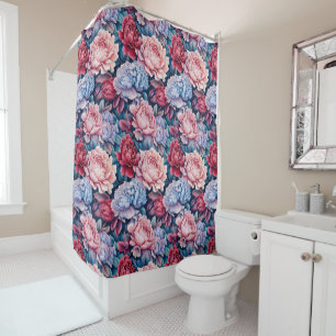Blue and Pink Flowers Shower Curtain