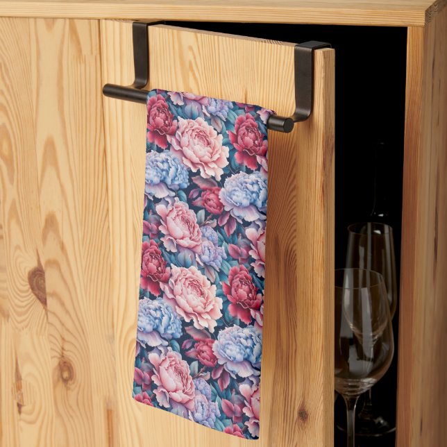 Blue and Pink Flowers Tea Towel (Thirds Fold)