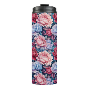 Blue and Pink Flowers Thermal Tumbler