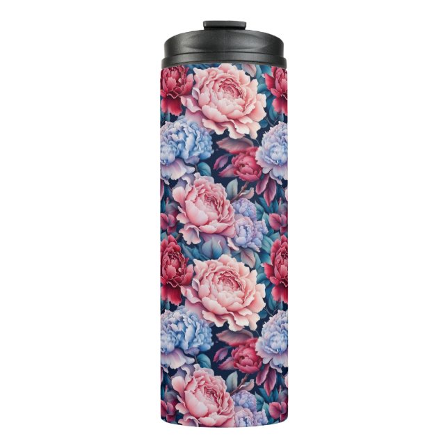 Blue and Pink Flowers Thermal Tumbler (Front)